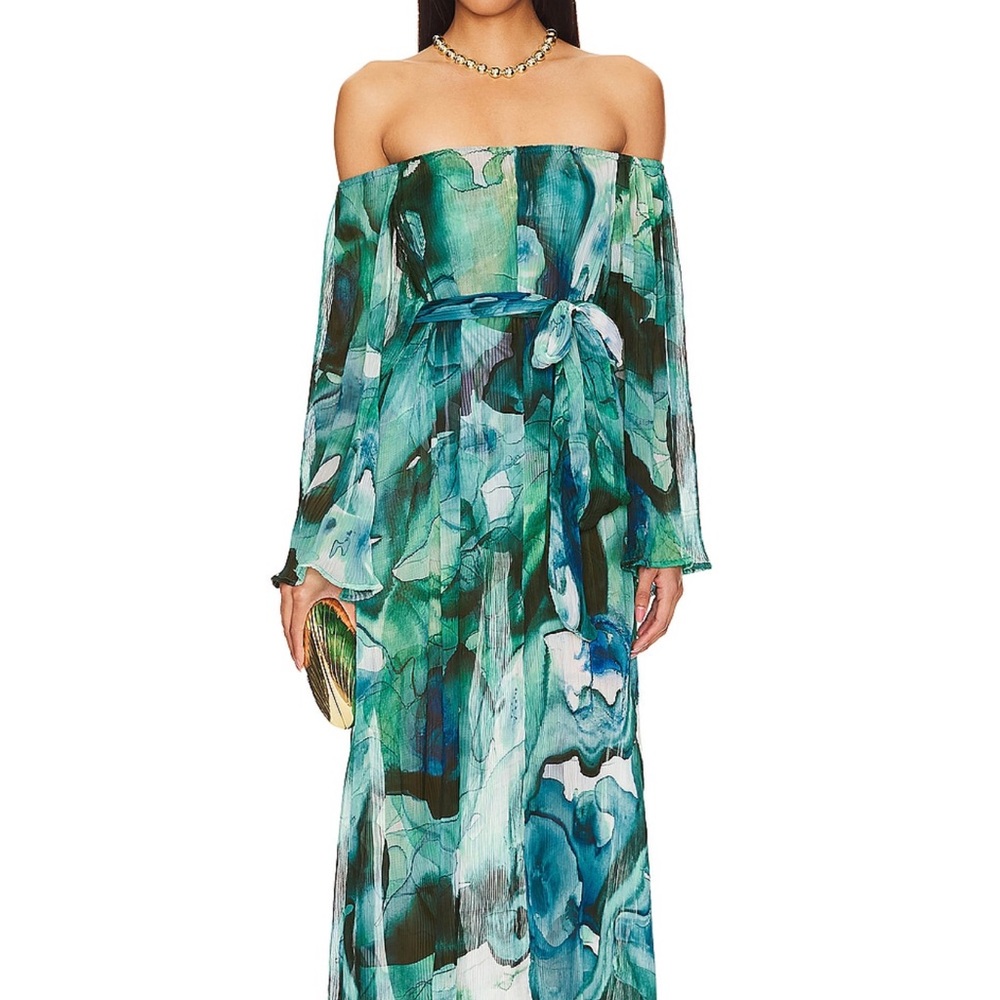 Revolve | Malia Pleated Dress in Tropic Ink by Villa Fresca